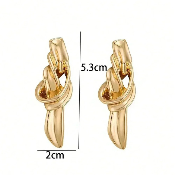 Yellow Gold Women's Knot Decor Earrings - Picture 3 of 3